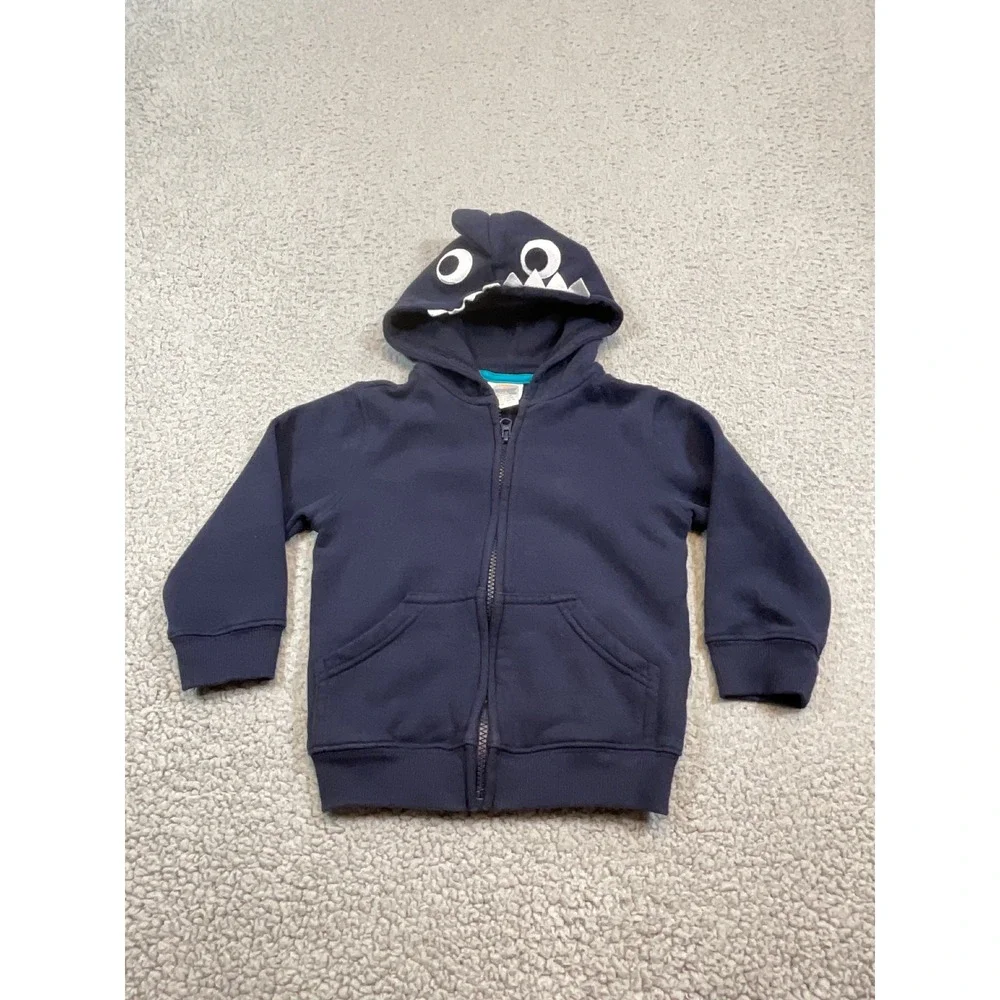 Gymboree Zip Hoodie Toddler 3T Navy Blue Dinosaur Monster Face Hooded Jacket